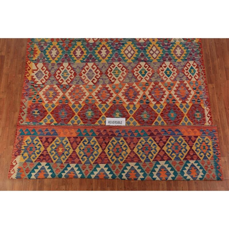 Kilim Oriental Area Rug Hand-Woven Living Room Wool Carpet - 8'2"x 9'6"