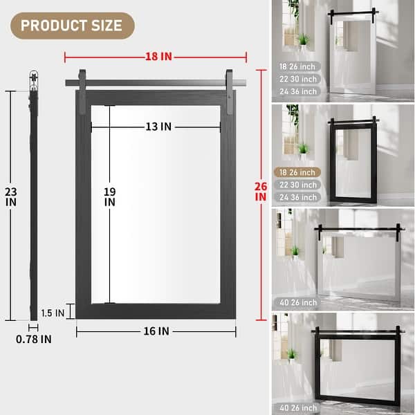 dimension image slide 2 of 16, Modern Wall Mirrors, Rectangular Mirror with Wood Framed, Bathroom Mirror Barn Mirror Barn Door Mirror with Multi Size