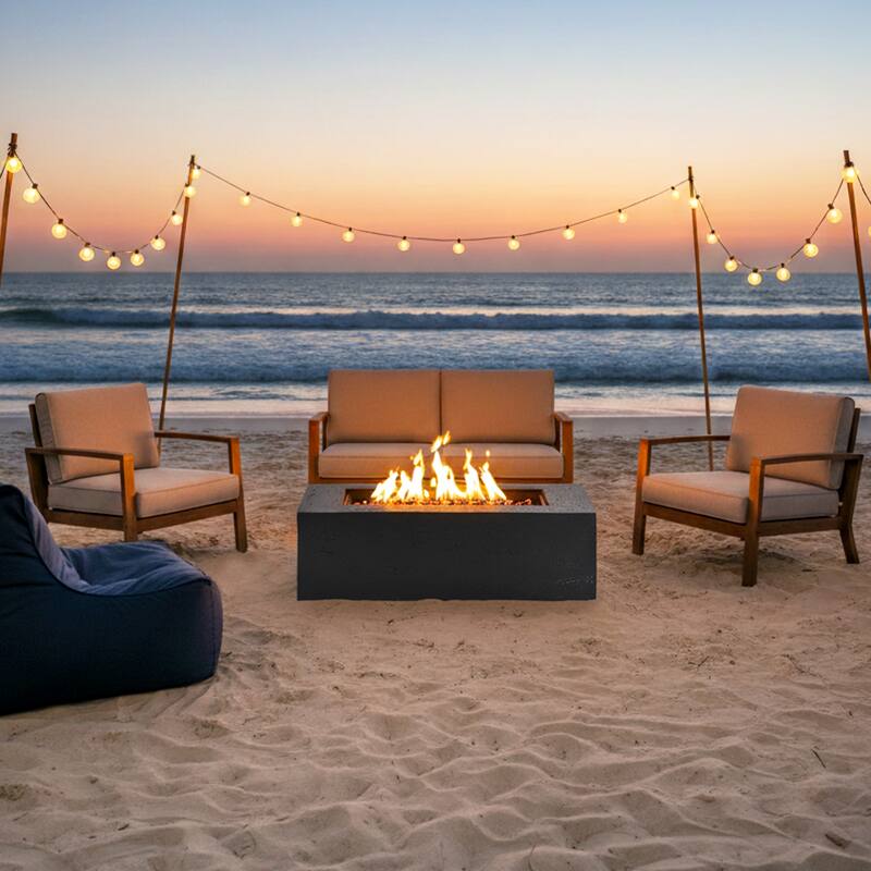 41.9" Outdoor Rectangular Propane Fire Pit 40000 BTU, Heater with Stainless Steel Burner and Free Lava Rocks, Waterproof Cover