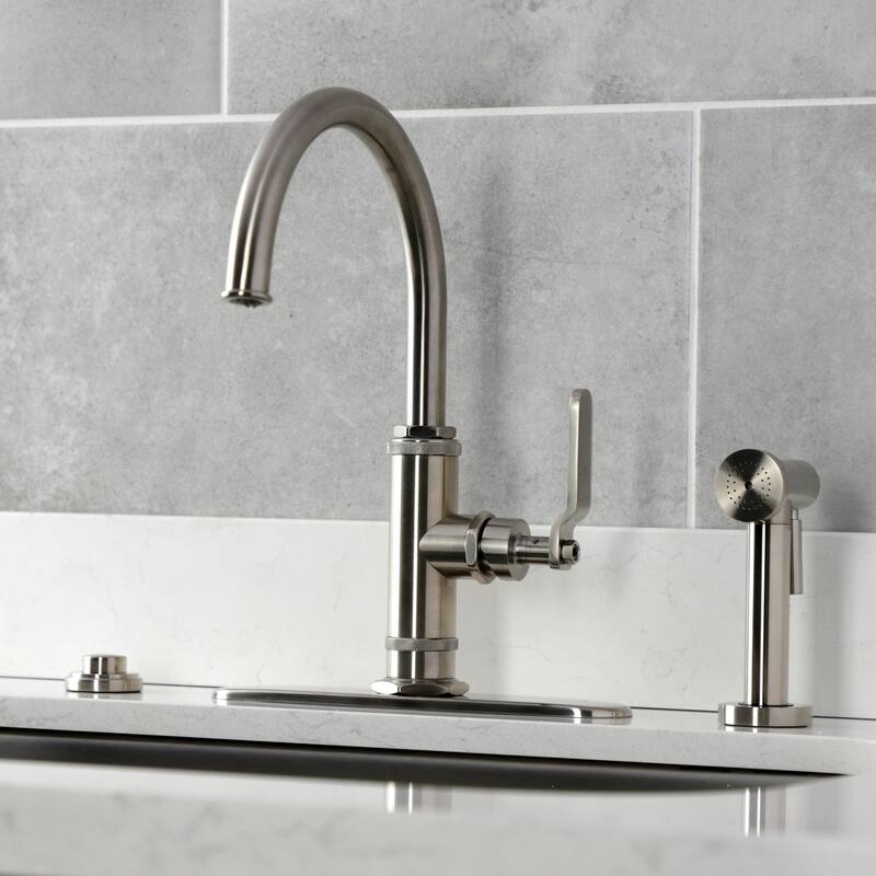 Kingston Brass Whitaker Single-Handle Deck Mount Kitchen Faucet with Brass Sprayer