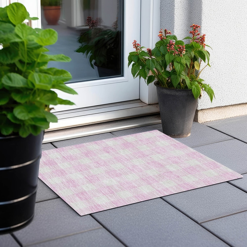 Machine Washable Indoor/ Outdoor Chantille Plaid Rug