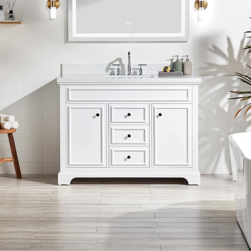 48" Freestanding Single Bathroom Vanity with Marble Top