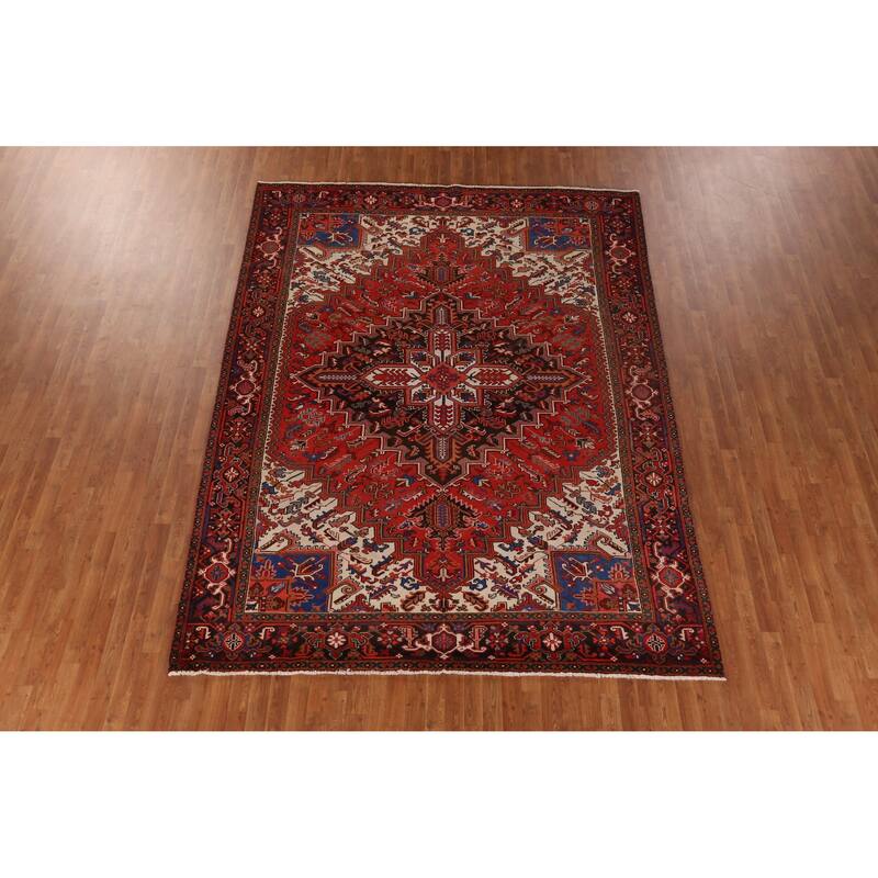 Hand Knotted Oriental 100% Wool Carpet Traditional Medallion Red Heriz Area Rug - 10' 10'' X 8' 1''