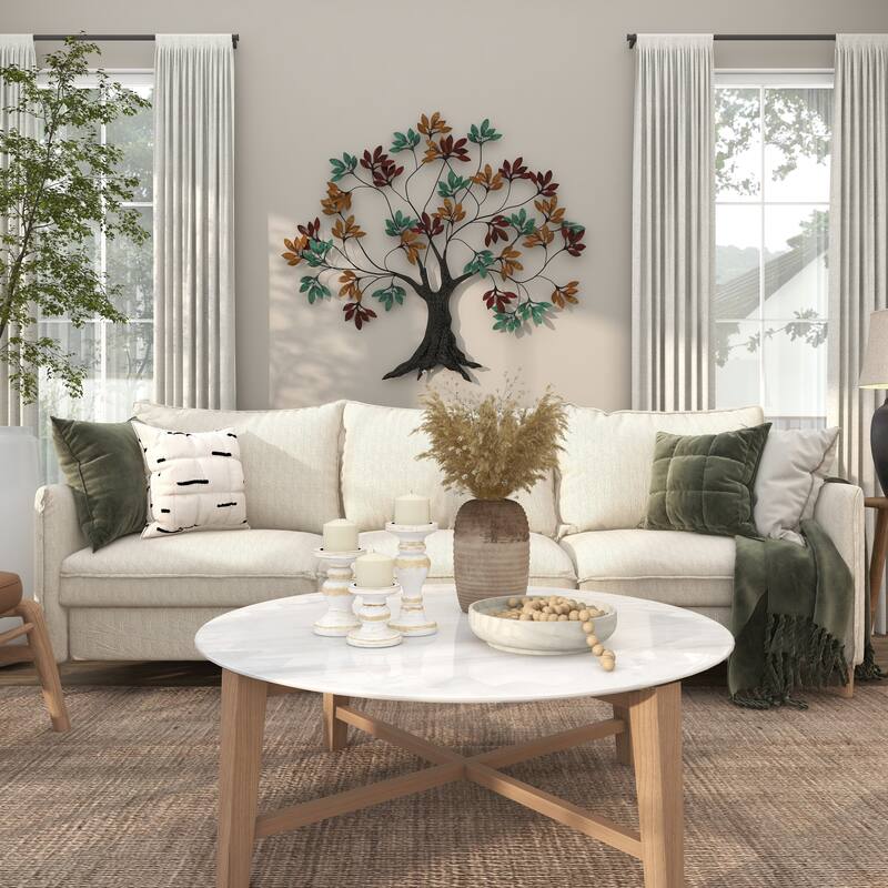 Multi Colored Metal Tree Home Wall Decor with Leaf Detail