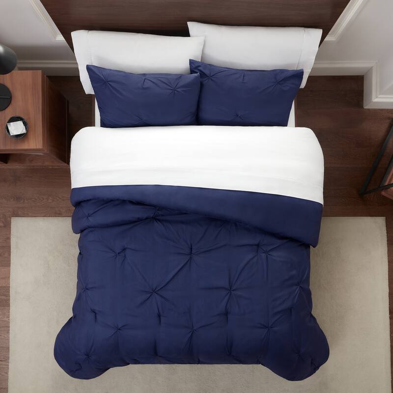 Serta Simply Clean Antimicrobial Pleated Comforter Set - King - Navy