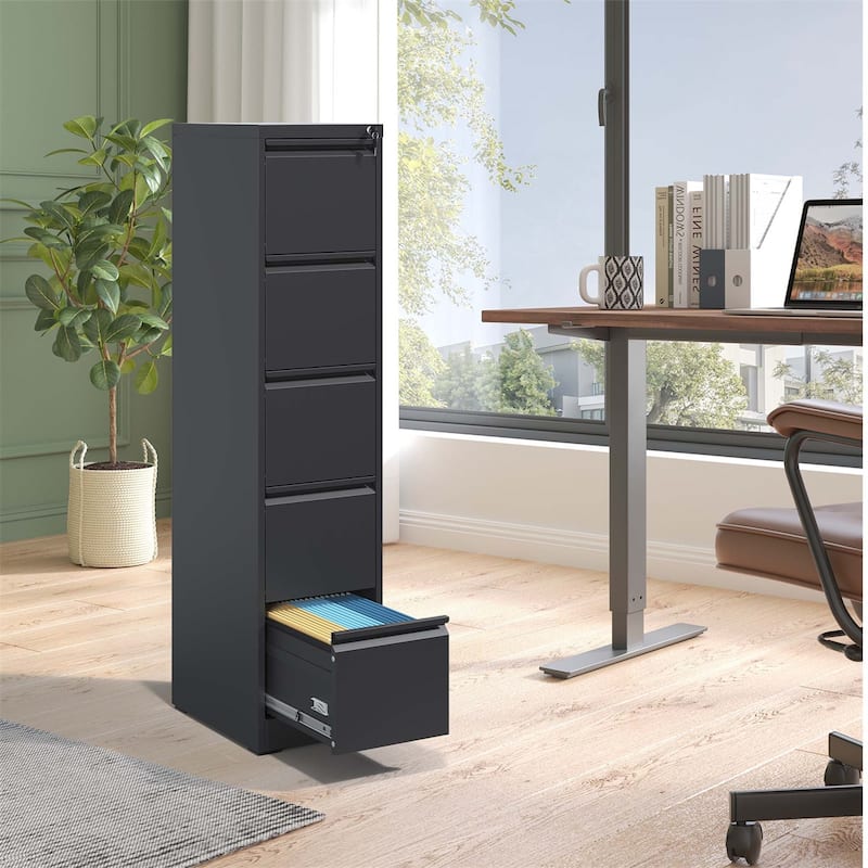5 Drawer Vertical File Cabinet w/Lock Office Home Steel File Cabinet - Black