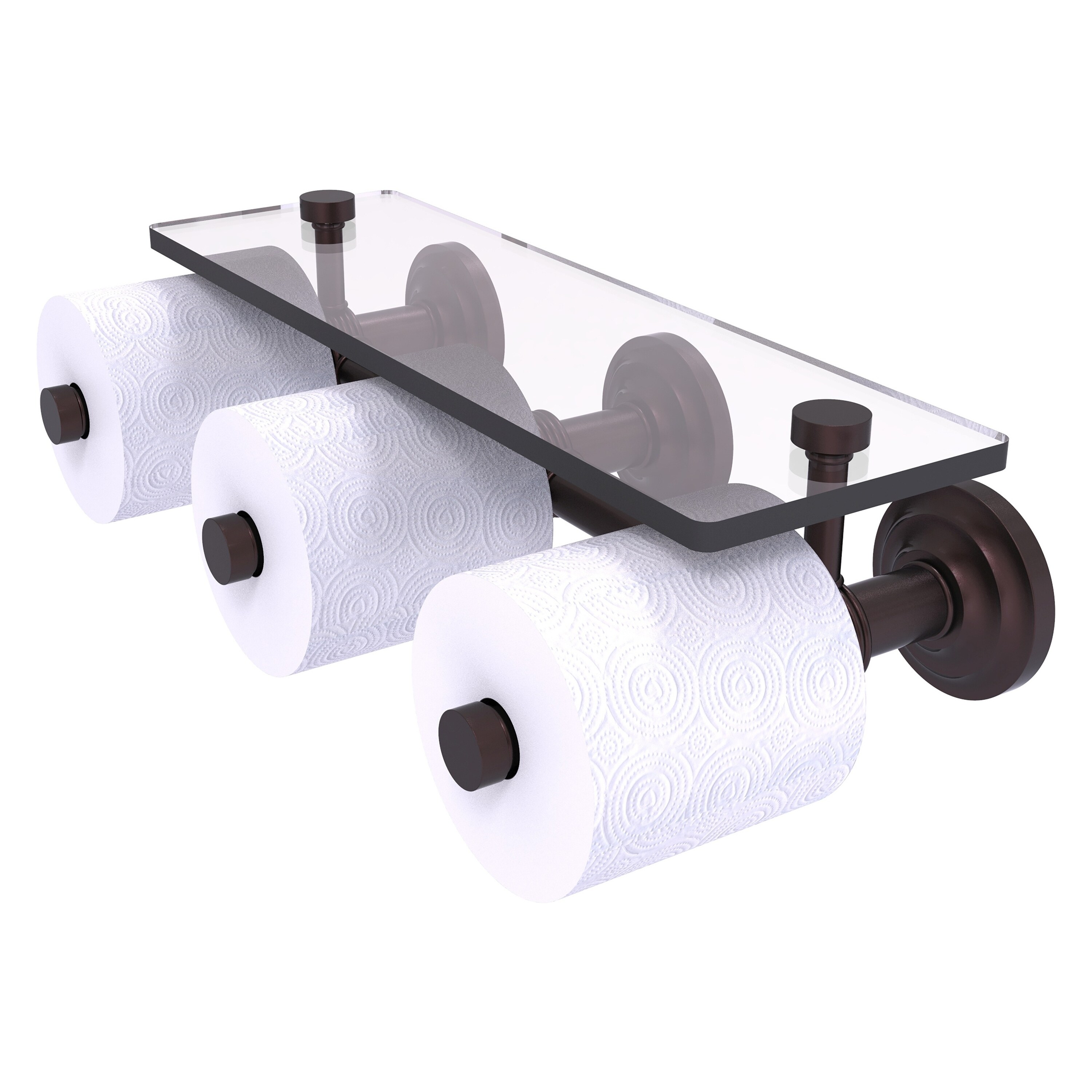 Allied Brass Que New Collection Horizontal Reserve 3 Roll Toilet Paper Holder with Glass Shelf
