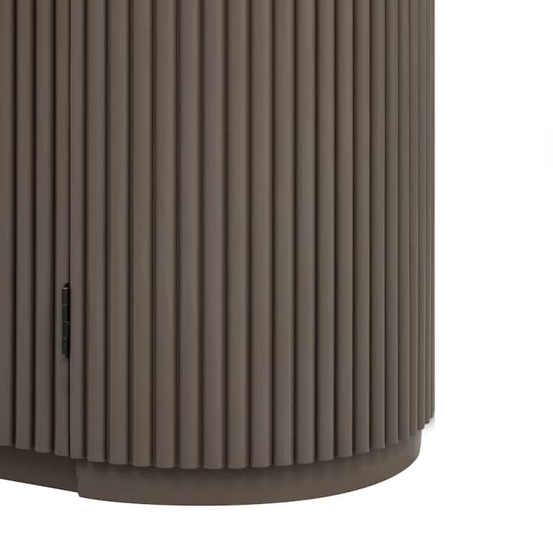 Modern Storage Cabinet with Adjustable Shelves, Metal Handles and Vertical Striped Doors