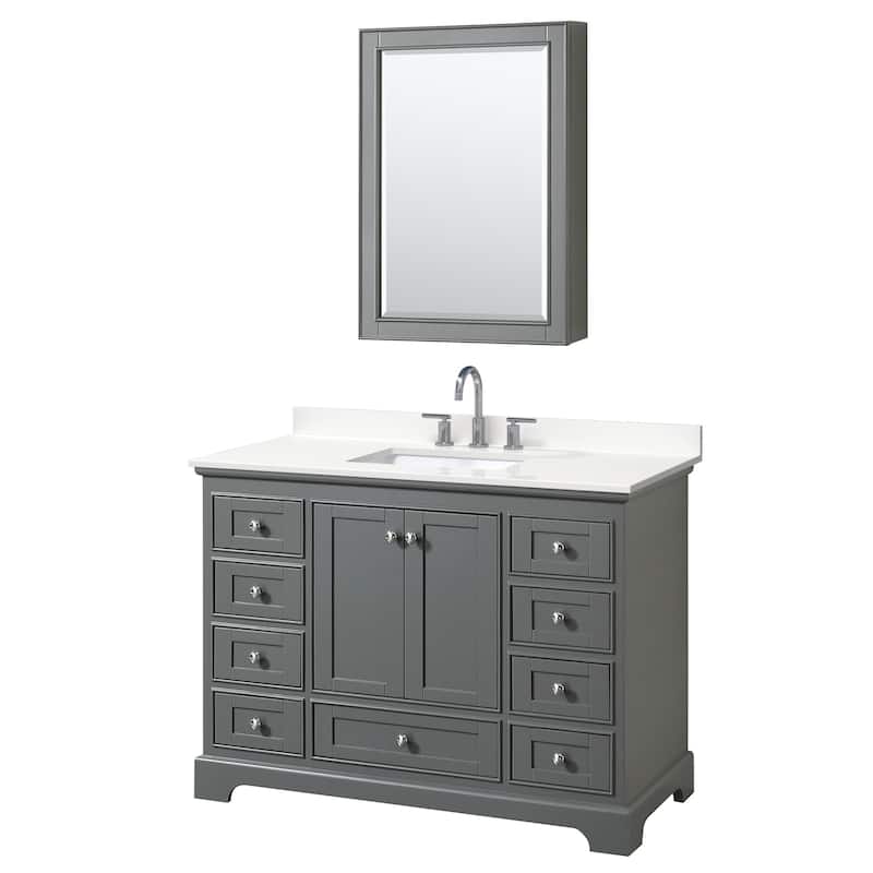Wyndham Collection WCS202048S-QTZ-US3MED Deborah 48" Free Standing - Dark Gray / White Quartz Top / Polished Chrome