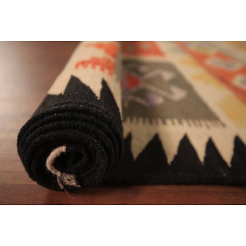 Reversible Geometric Multi-Color Kilim Area Rug Hand-Woven Wool Carpet - 7'11" x 11'2"
