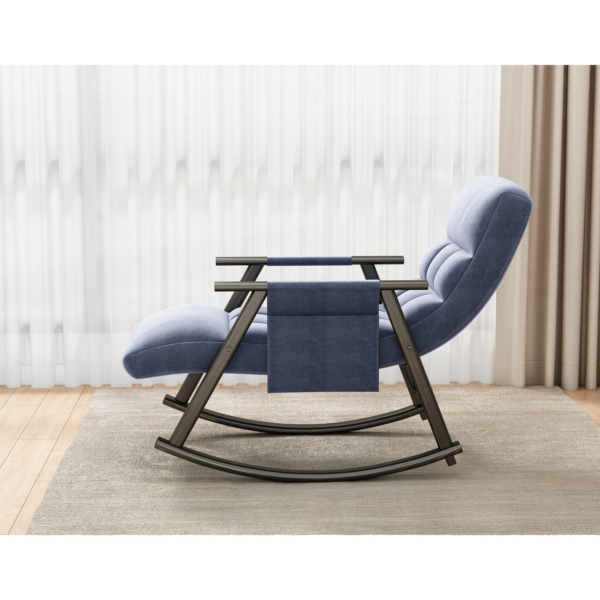 Lounge Chair Blue Velvet Accent Chair Foldable Rocking Chair with
