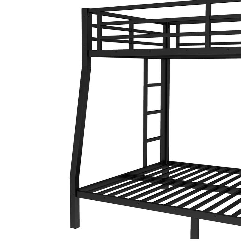Metal Bunk Bed Frame with 2 Built In Ladders and Guardrail, Full XL over Queen Size, Heavy Duty Metal Slat Support, Noise Free