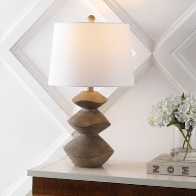 Leif 24.5" Minimalist Coastal Resin/Iron Cairn LED Table Lamp, Brown Wood Finish by JONATHAN Y