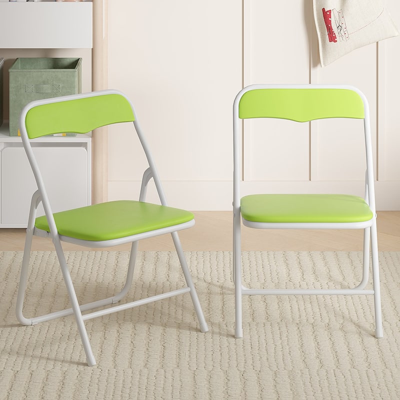 VECELO 5 Pcs Kids Folding Activity Table and Chairs Set, Portable, with Ultra Soft PU Padded Cushion, Matte Black