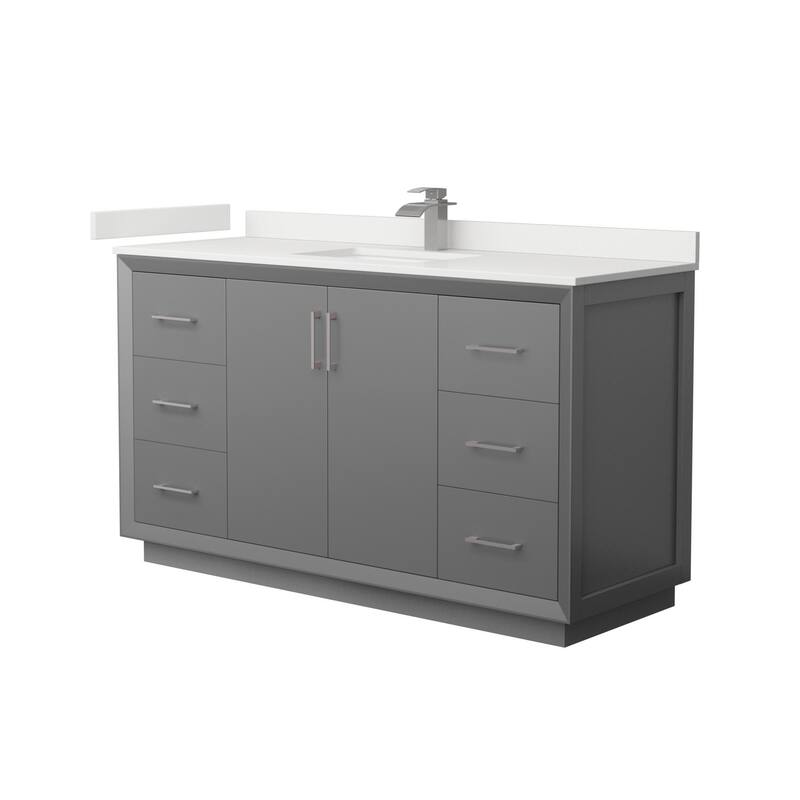 Wyndham Collection WCF414160S-QTZ-UNSMXX Strada 60" Free Standing - Dark Gray / White Quartz Top / Brushed Nickel