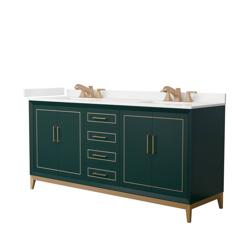 Marlena 72-inch Double Vanity, Quartz Top - Green, Bronze Trim, White Quartz Top