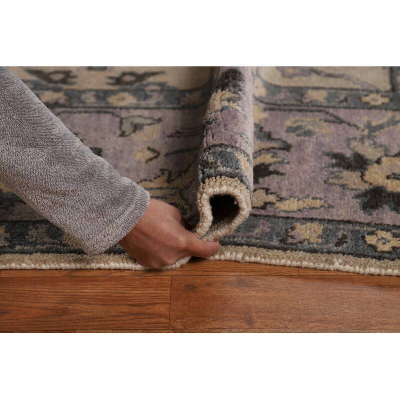 Oushak Indian Area Rug Handmade Beige Floral Wool Carpet - 9'0"x 11'7"