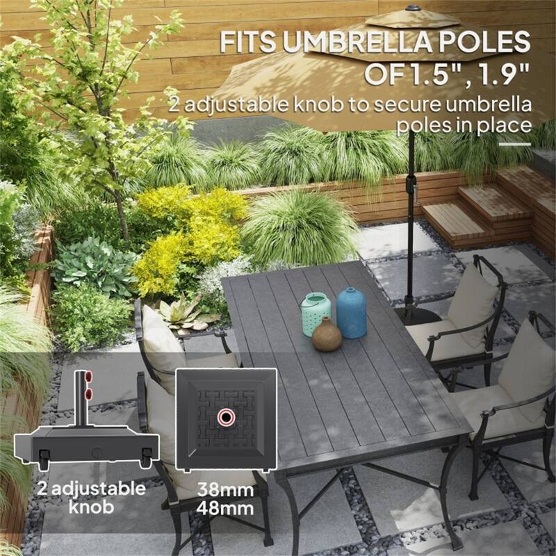 Heavy Duty Rolling Umbrella Base with Wheels Fits 1.5" and 1.9" Poles Fillable with Sand or Water Outdoor Parasol Stand