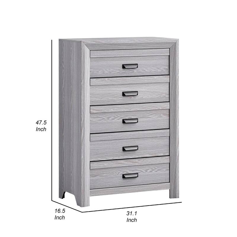 Laide Tall Dresser Chest with 5 Drawers, Cup Handles, Gray Driftwood Veneer