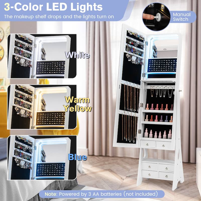 Gymax Jewelry Armoire w/ Full Length Mirror Freestanding Jewelry