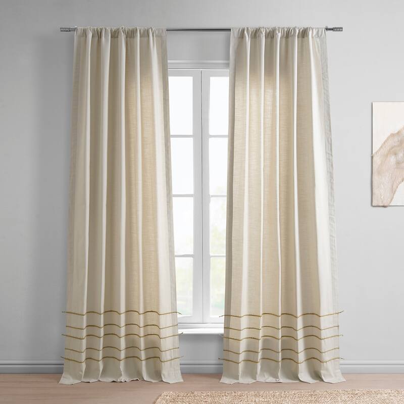 Exclusive Fabrics Bordered Textured Cotton Curtains For Bedroom & Living Room Curtains - Single Panel Drapes