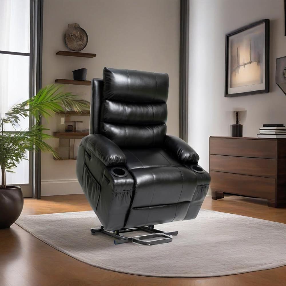 21 inch Seat Width Large Electric Power Lift Recliner for Elderly 8 Point Massage Lumbar Heat Remote Side Pockets Cup Holders