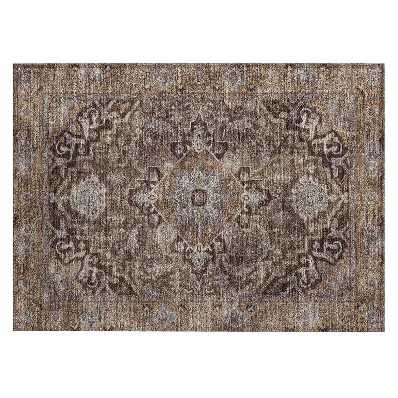 Machine Washable Indoor/Outdoor Traditional Medallion Chantille Rug