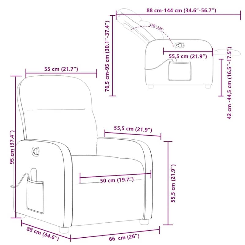 vidaXL Massage Recliner Chair Dark Grey Fabric