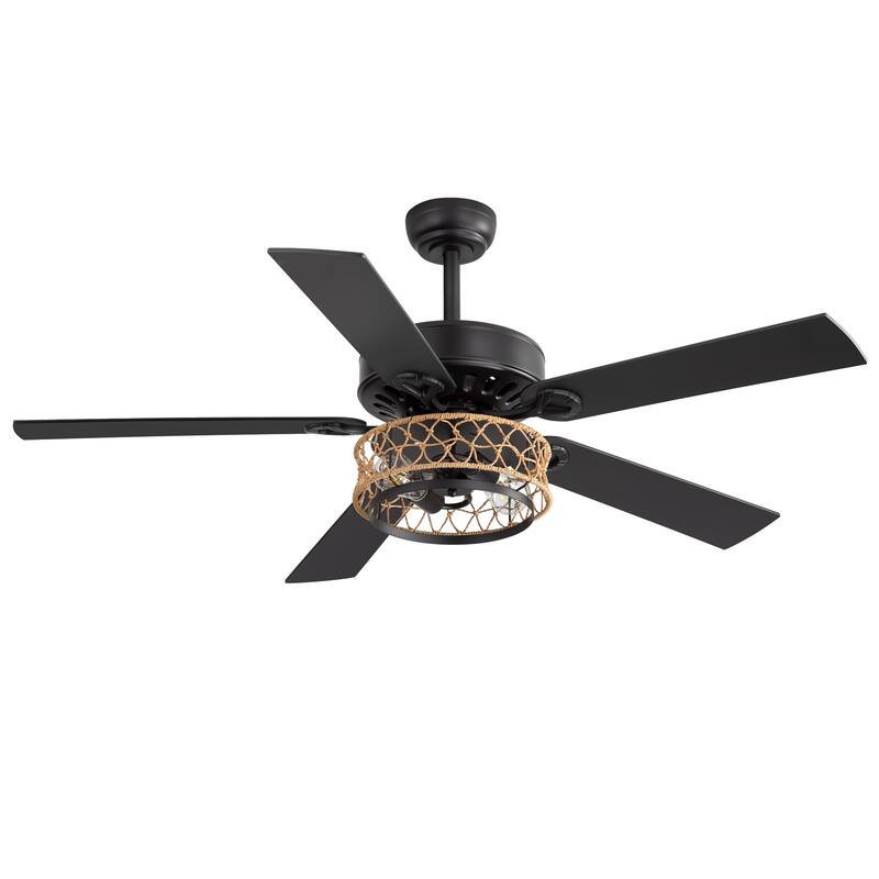 52" Reversible 5-Blade Farmhouse Caged Ceiling Fan with Light and Remote