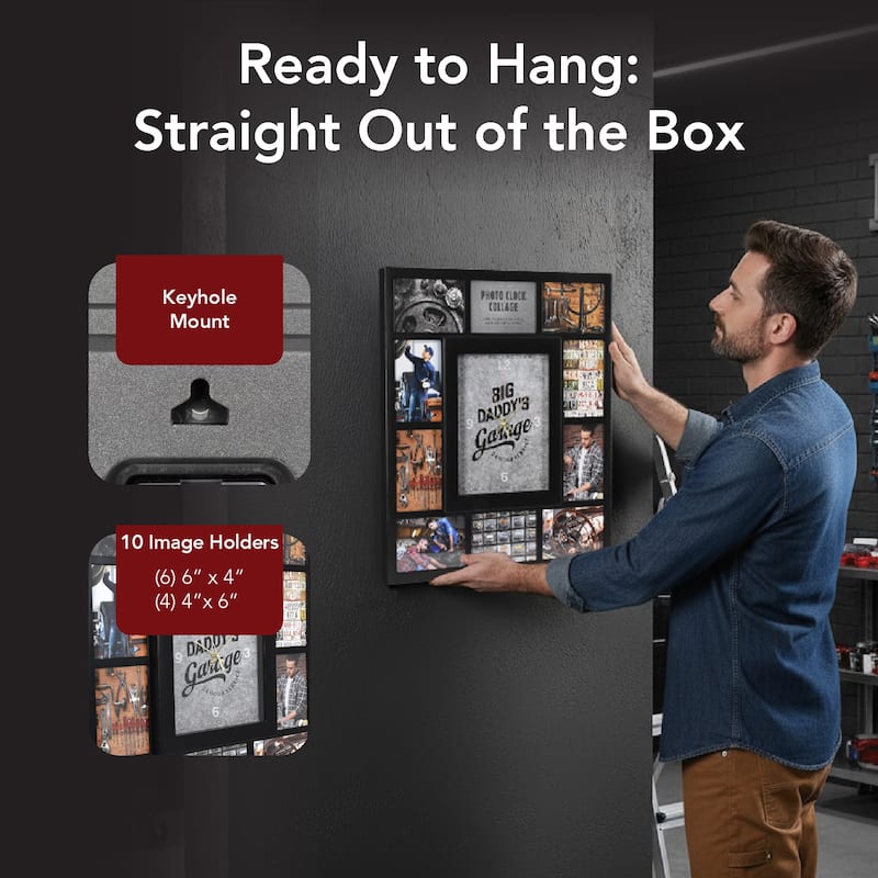 American Art Decor Picture Frame Collage Wall Clock 12 Photo Display Slots