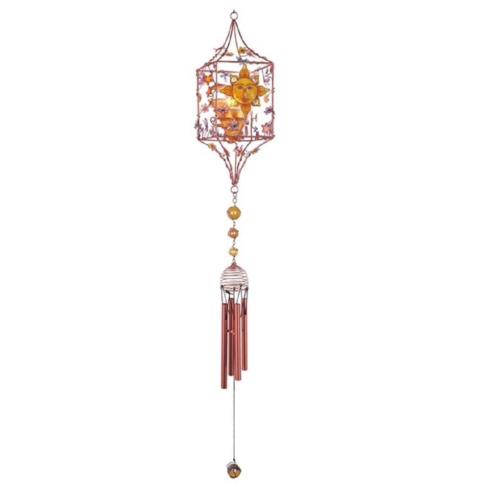 Lbk Furniture Copper And Gem 33" Celestial Candle Holder Wind Chime For Indoor And Outdoor Hanging Decoration Garden Patio Porch