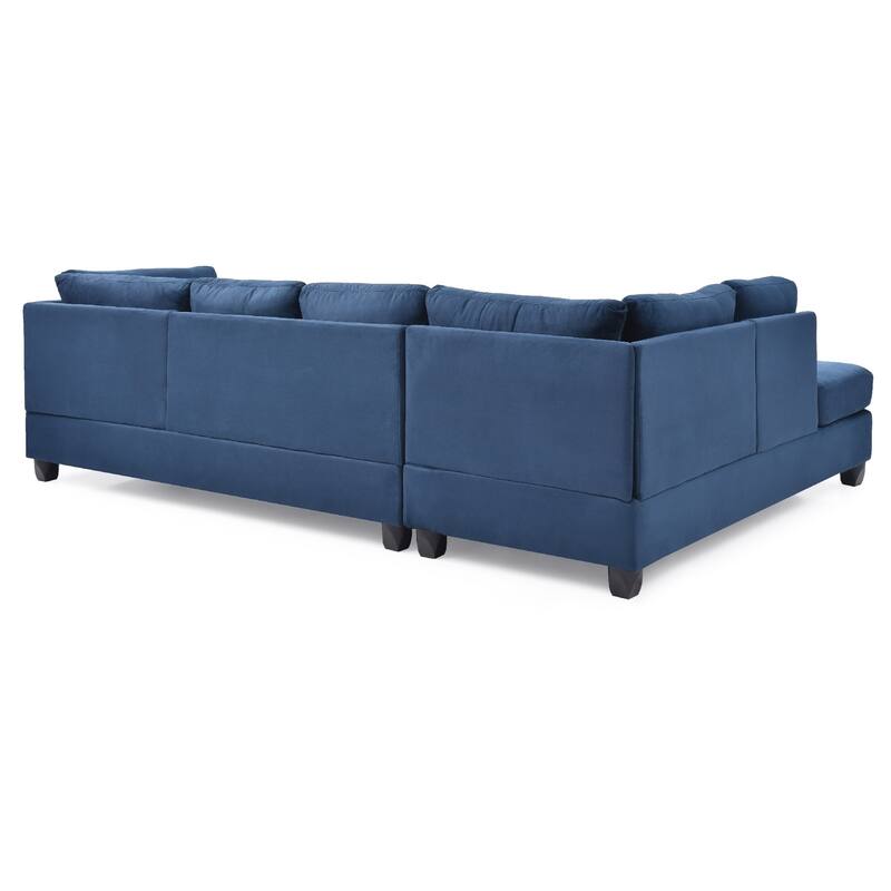 Microsuede 4-Seater Sectional Sofa with Throw Pillows - 111" - Navy Blue