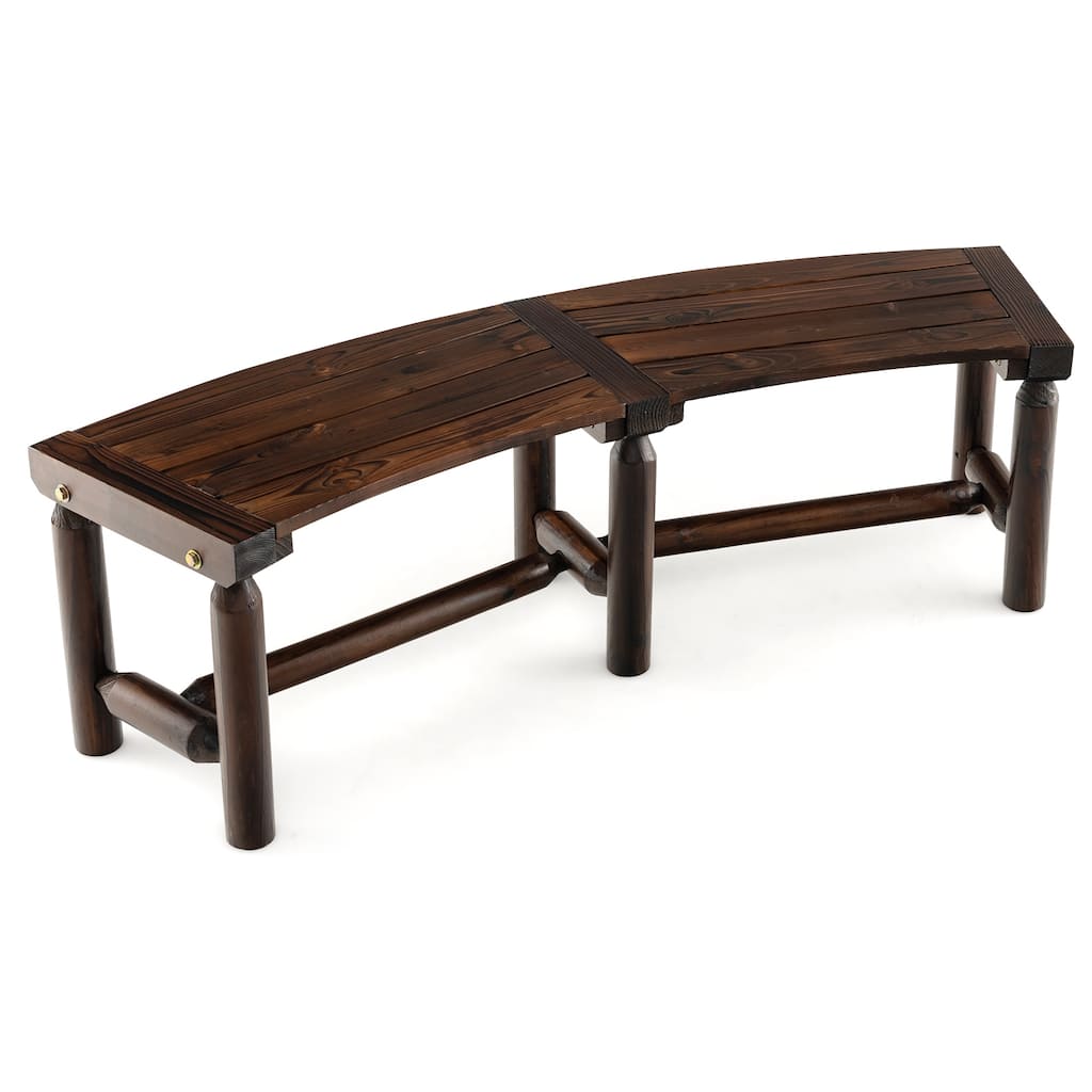 Gymax Curved Bench Carbonized Wood Dining Bench for Round Table 710