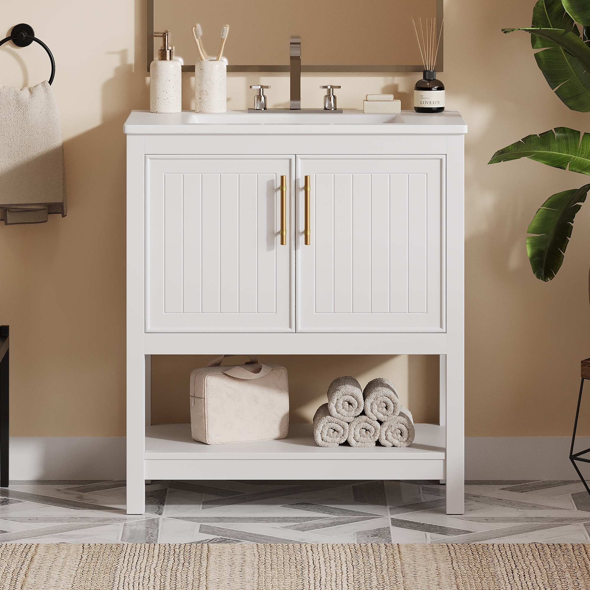 GDFStudio - Nexa 30" Freestanding Bathroom Vanity with Ceramic Sink, Soft Close Doors & Versatile Storage for Small Bathrooms