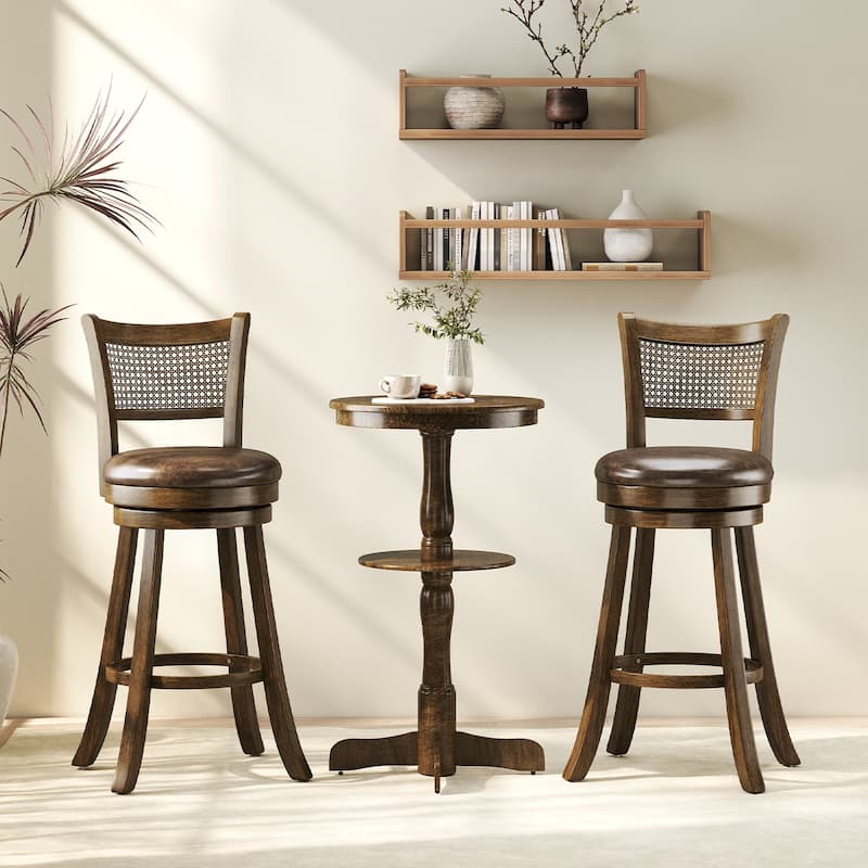 Gymax Set of 2 Bar Stools 30'' Swivel Bar Chairs w/ PE Rattan Backrest