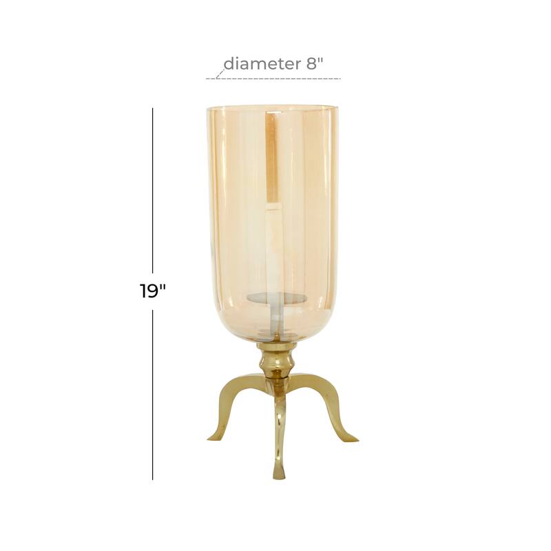 Gold Aluminum Metal Single Candle Hurricane Lamp - 9 x 8 x 19