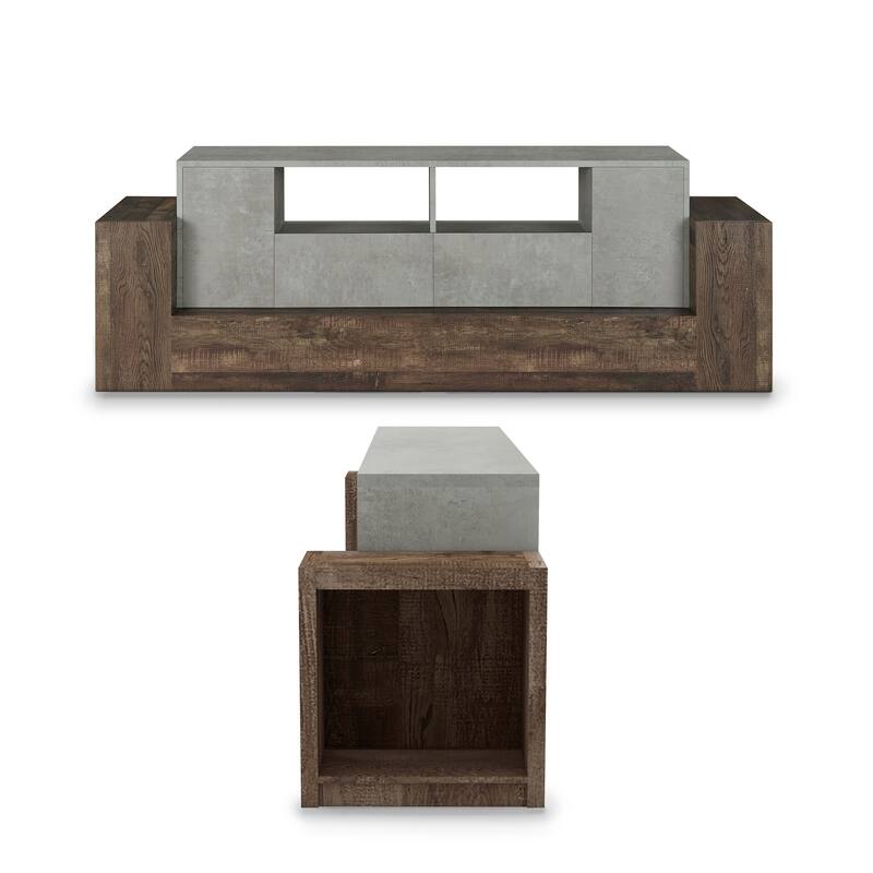 DH BASIC Urban Cement and Reclaimed Oak 71" Wide TV Stand by Denhour