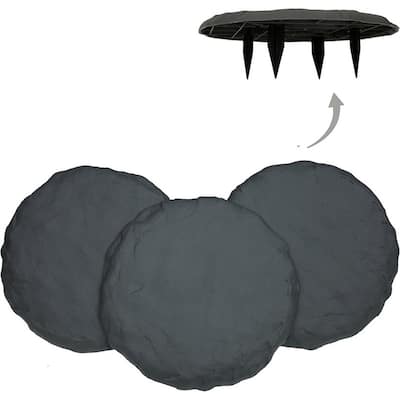 15.5" Circular Stepping Stones, Slate Grey Resin Pavers for Garden Walkway