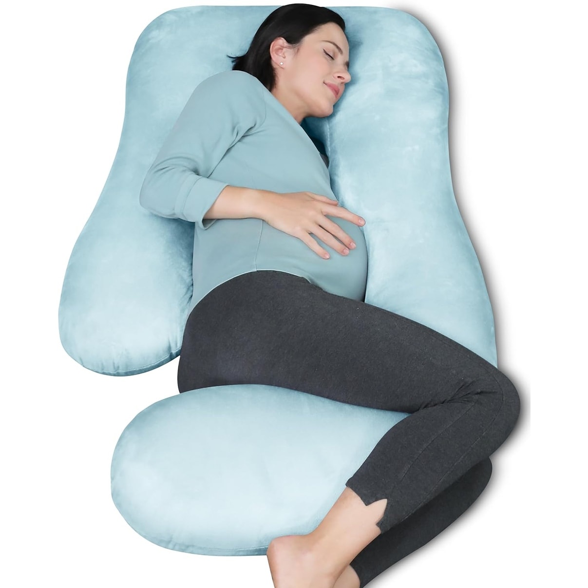 U Shaped Full Body Maternity Pillow with Removable Cover Support for Back Legs Belly Hips Aqua Bed Bath Beyond 40980704