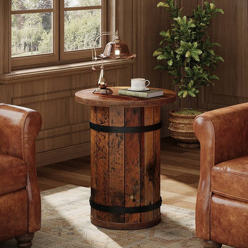 Industrial Side Table with Sturdy Base, Round