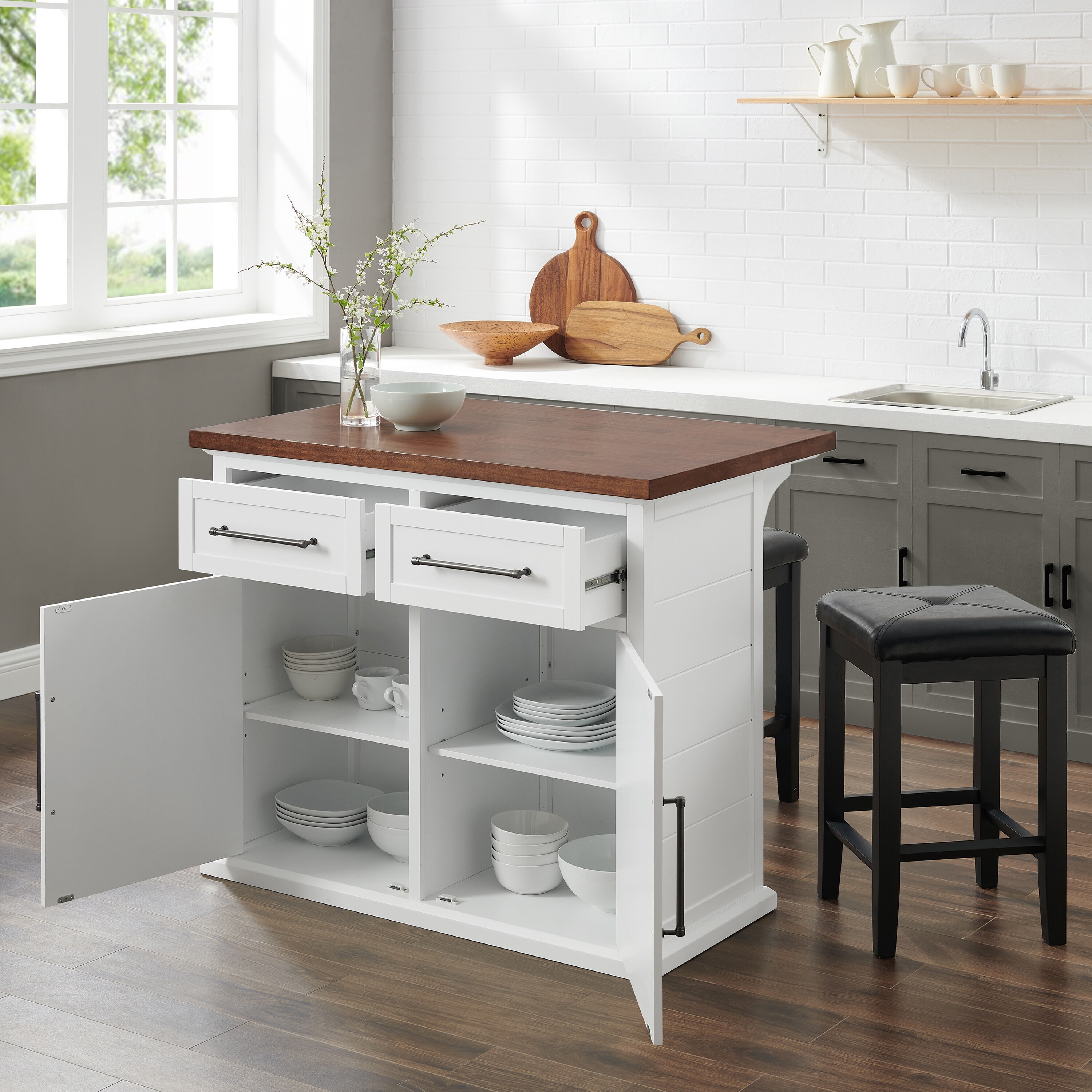Portable kitchen island cheap with stools