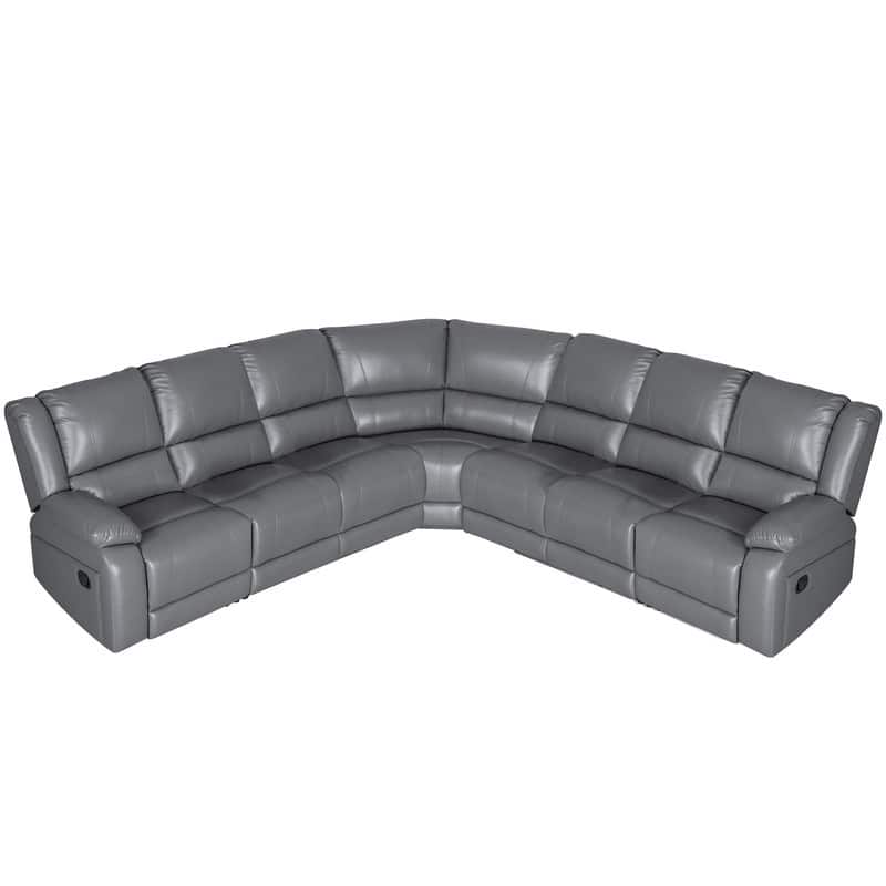 119''W 7-Seat Faux Leather Manual Recliner Large Sectional Reclining Sofa - Reclining-Grey