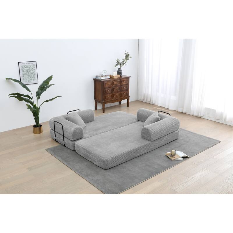 Convertible Sleeper Sofa Bed, Corduroy Folding Couch with Pillow