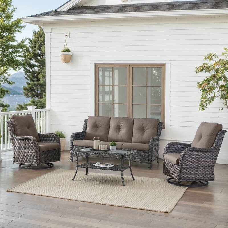 Outdoor Swivel Chairs with Sofa Table Grey-Grey - Grey - Grey - Grey