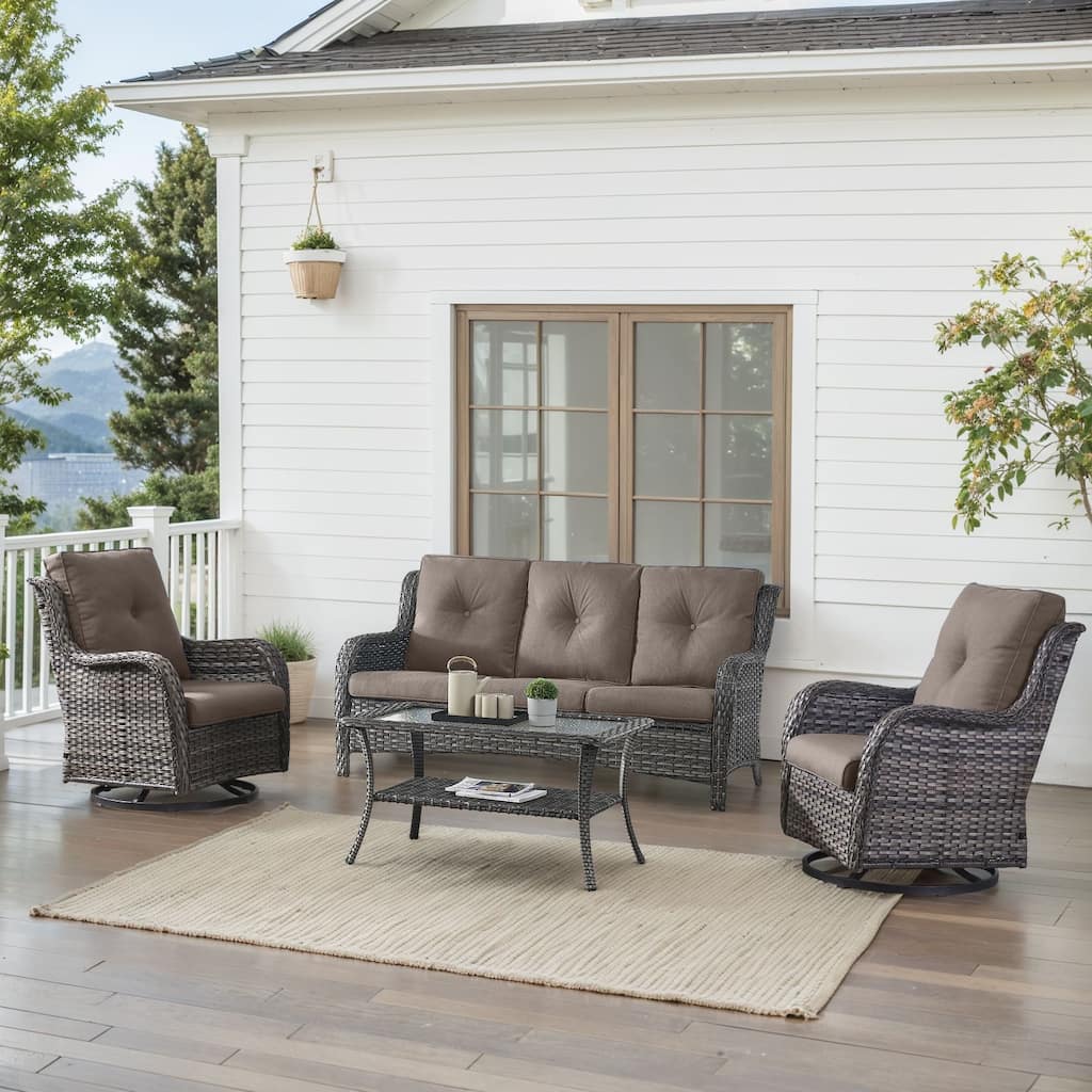 Outdoor Swivel Chairs with Sofa Table Grey-Grey - Grey