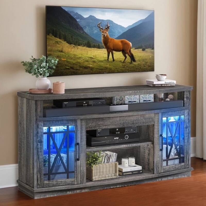 LED 32'' Tall TV Stand for 65/55 In TV with Storage Cabinet - 58 inches