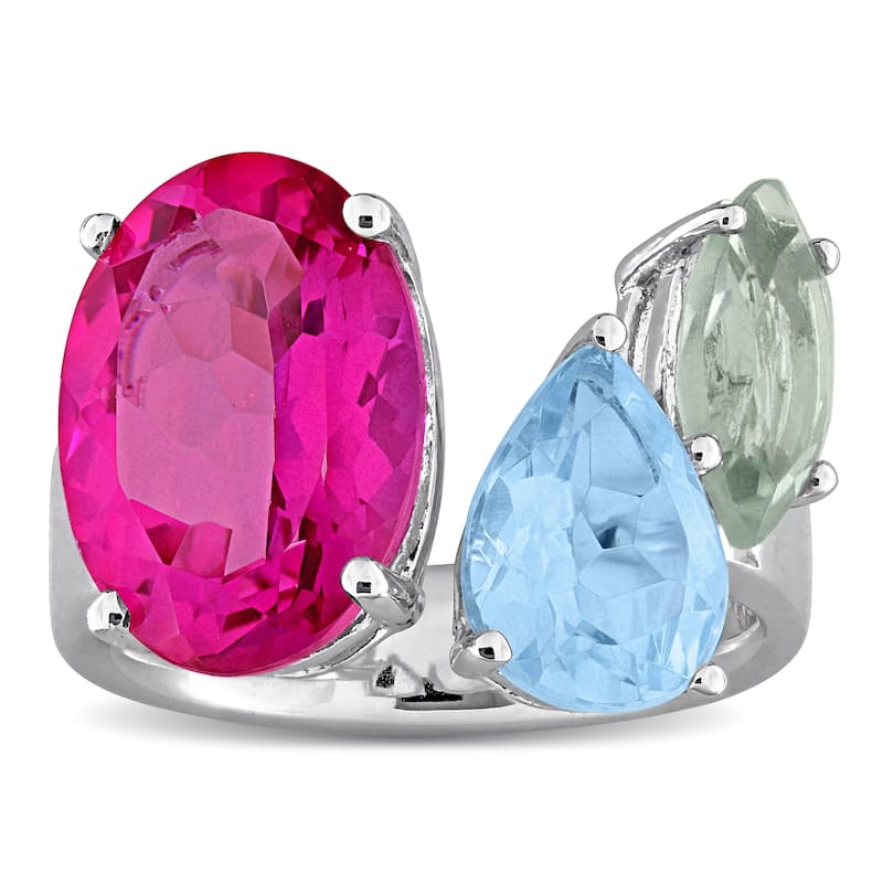 Miadora 10ct TGW Pink Topaz Sky Blue Topaz Green Quartz Open Ring in Sterling Silver