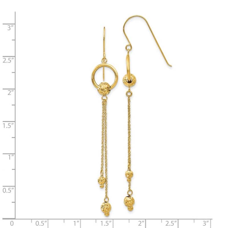 Curata 14k Yellow Gold 66x10mm Sparkle Cut Dangle Hook Earrings