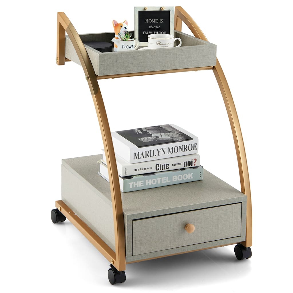 Rolling End Table w/Storage Drawer Tray Top 4 Casters Bedside Trolley