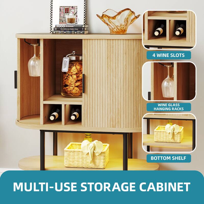 Moasis 35.4" Modern Accent Cabinet With LED Light and Sliding Door